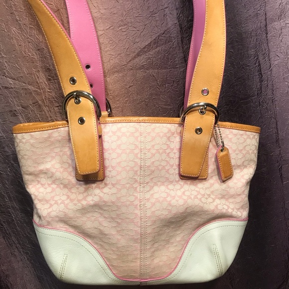 Rare Coach light pink & beige tote purse